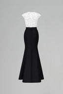 White Sequin Lace & Black Taffeta Sleeveless Mermaid Gown Round Neck for women, from IHF ATELIER, The Viet Concept 
