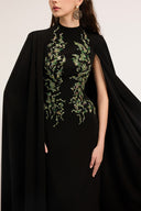 21SIX • Serene Crepe Cape Gown with Crystal Branch Embellishments
