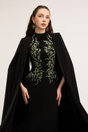 21SIX • Serene Crepe Cape Gown with Crystal Branch Embellishments