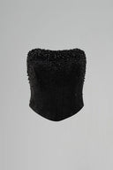 IHF STUDIO • Black Crystal Embellished Strapless Corset Top