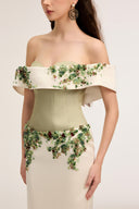21SIX • Malika Silk Taffeta Off-Shoulder Crystal Floral Gown