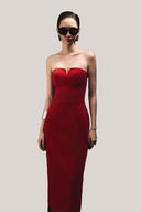 Edana Sheath Open Shoulder Velvet Midi Dress for women, from HOBB, The Viet Concept 