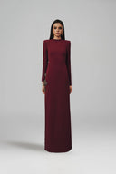 L' SCARLETT • Straight-Cut Crystal Floral Side-Slit Long-Sleeve Maxi Dress