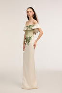 21SIX • Malika Silk Taffeta Off-Shoulder Crystal Floral Gown