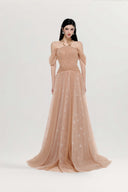 Althea Champagne Crystal Off-Shoulder Tulle Gown for women, from JOSEPHINE, The Viet Concept 