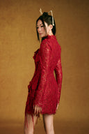 Crimson Chu Sa Hand-Embroidered Floral Mini Dress for women, from Keira Tong, The Viet Concept