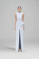 Orbic Lace Denim Jacquard Cowl Neck Cut-Out Maxi Dress for women, from SORAMAME, The Viet Concept