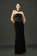 EEGEN STUDIO • Black Strapless Embellished Column Dress with Choker