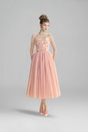 LINH PHUNG • Lullaby 3D Floral Appliqué Pleated Chiffon A-Line Midi Dress