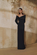 L' SCARLETT • Mobius Crystal-Embellished Off-Shoulder Maxi Dress