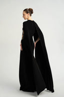 21SIX • Florine Crepe Crystal Leaf-Embellished Cape Evening Gown