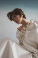 HA THANH VIET • Noir Éclat Floral Satin Midi Dress