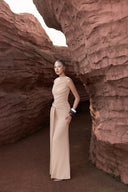 THÉSONG • Sablea Ivory Draped Long-Sleeve Column Gown