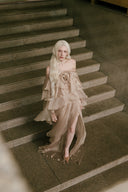 Cynthia Asymmetric Rose Ruffle Maxi Dress for women, from WHITE PLAN, The Viet Concept