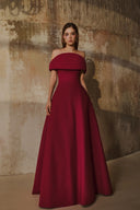L' SCARLETT • Sculpted 3D Bust Red Off-Shoulder Flared Maxi Gown