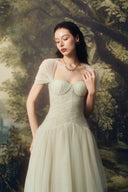 LINH PHUNG • Viridia Laurel Green Draped Tulle Corset Midi Dress