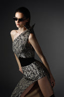 Moontrace Asymmetrical Sequin Velvet Sculpted Evening Dress for women, from SORAMAME, The Viet Concept

