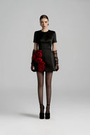 Rosé Noir Crystal Embellished Rose Appliqué Mini Dress for women, from IHF STUDIO, The Viet Concept 