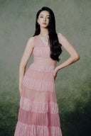Symphonic Flamingo Pink Tiered Sequin Gown for women, from LINH PHUNG, The Viet Concept