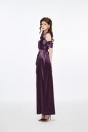 LUCILLA • Rei Asymmetric Off-Shoulder Satin Evening Gown
