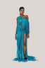 Daphne Blouson Asymmetric Shoulder Silk Blend Extra Long Length Dress for women, from DAS LA VIE, The Viet Concept 