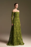 Luxury Guipure Lace Off-Shoulder A-Line Long Sleeve Evening Gown for women, from IHF ATELIER, The Viet Concept 