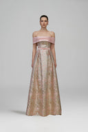 Bustier Light Pink Metallic Jacquard A-Line Crystal Gown for women, from IHF ATELIER, The Viet Concept 