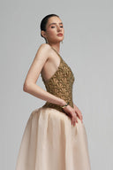 Gold Beaded Cream Organza Natalie Long Dress For Women, from DUONG ATELIER, The Viet Concept