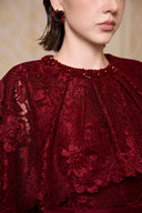 Étoile Dark Red French Lace Cape Column Gown for women, from IHF ATELIER, The Viet Concept 