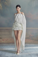 LINH PHUNG • Quincey Crystal Floral Cape Mini Dress