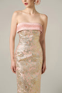 Regal Metallic Jacquard Strapless Column Gown with Crystal Neckline for women, from IHF ATELIER, The Viet Concept 