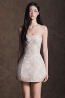 SANT SOUCI • Lueur Sequin Floral Lace Strapless Bubble Mini Dress