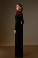 IHF ATELIER • Burgundy Floral Crystal Embellished Column Gown