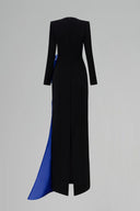 Column Gown with Sculpted Blue Rose Hip & Jewelled Neckline for women, from IHF ATELIER, The Viet Concept