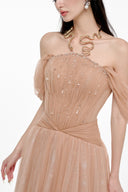 Althea Champagne Crystal Off-Shoulder Tulle Gown for women, from JOSEPHINE, The Viet Concept 