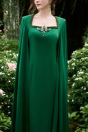 Emerald Trapeze Neck Column Evening Gown With Draped Cape for women, from IHF ATELIER, The Viet Concept