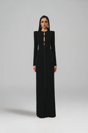 L' SCARLETT • Crystal Beaded Front-Slit Crepe Maxi Dress