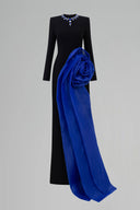 Column Gown with Sculpted Blue Rose Hip & Jewelled Neckline for women, from IHF ATELIER, The Viet Concept