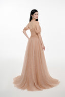 Althea Champagne Crystal Off-Shoulder Tulle Gown for women, from JOSEPHINE, The Viet Concept 