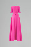 Pink Crystal Embellished Column Evening Gown Mullet Peplum Sleeves for women from IHF ATELIER, The Viet Concept