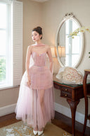 LINH PHUNG • Cupid Ombre Floral Mesh Corset Mini Dress with Cape