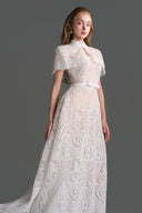 IHF STUDIO • Ivory Architectural Lace Bustier A-Line Dress with Crystal Cape