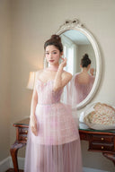 LINH PHUNG • Cupid Ombre Floral Mesh Corset Mini Dress with Cape