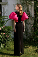 Black Fuchsia Puff Sleeve Column Evening Gown for women, from IHF ATELIER, The Viet Concept