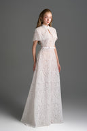 IHF STUDIO • Ivory Architectural Lace Bustier A-Line Dress with Crystal Cape