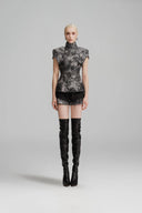 SORAMAME • Gunmetal Grey Archive Peplum Top with Funnel Collar