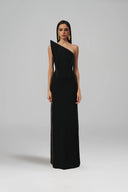 L' SCARLETT • Pointed Bust Crystal-Beaded Silk Draped Maxi Dress
