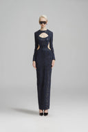 SORAMAME • Midnight Navy Inertia Cut-Out Velvet Column Dress
