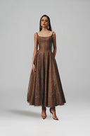 L' SCARLETT • Lustrelle Crystal-Beaded Flared Lace Midi Dress