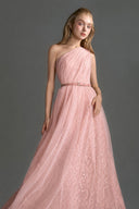 IHF STUDIO • Floral Mesh Lace One-Shoulder A-Line Gown